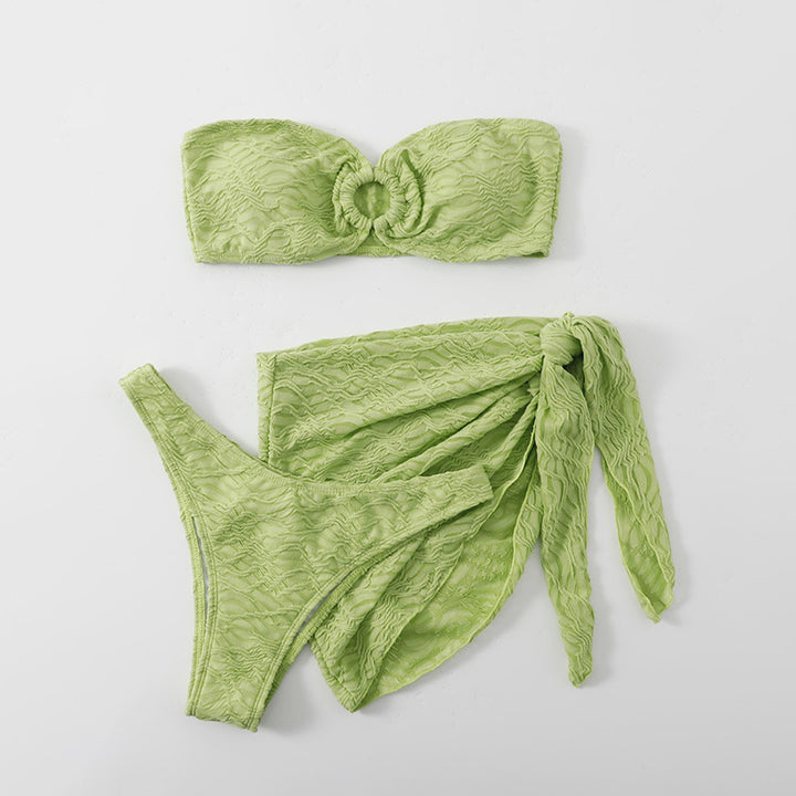Damen Bandeau-Bikini mit Rüschendetails und elastischem Wickelrock Drune