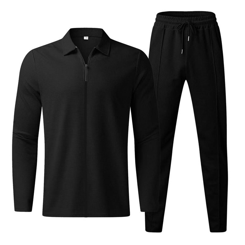 Herren sportliches Trainingsset mit strukturiertem Langarm-Oberteil und bequemen Jogginghosen Drune