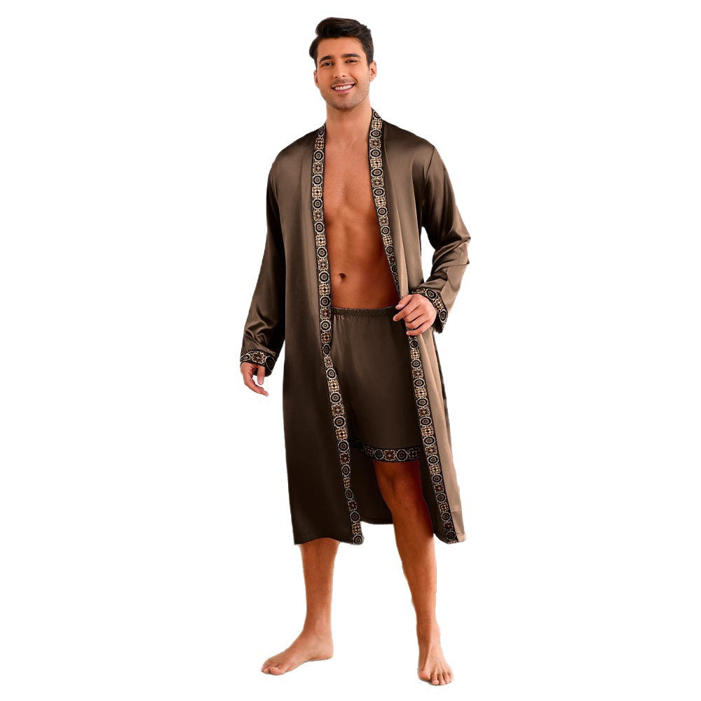 Herren Satin Morgenmantel mit stilvollem Schalkragen und seitlichen Taschen Drune