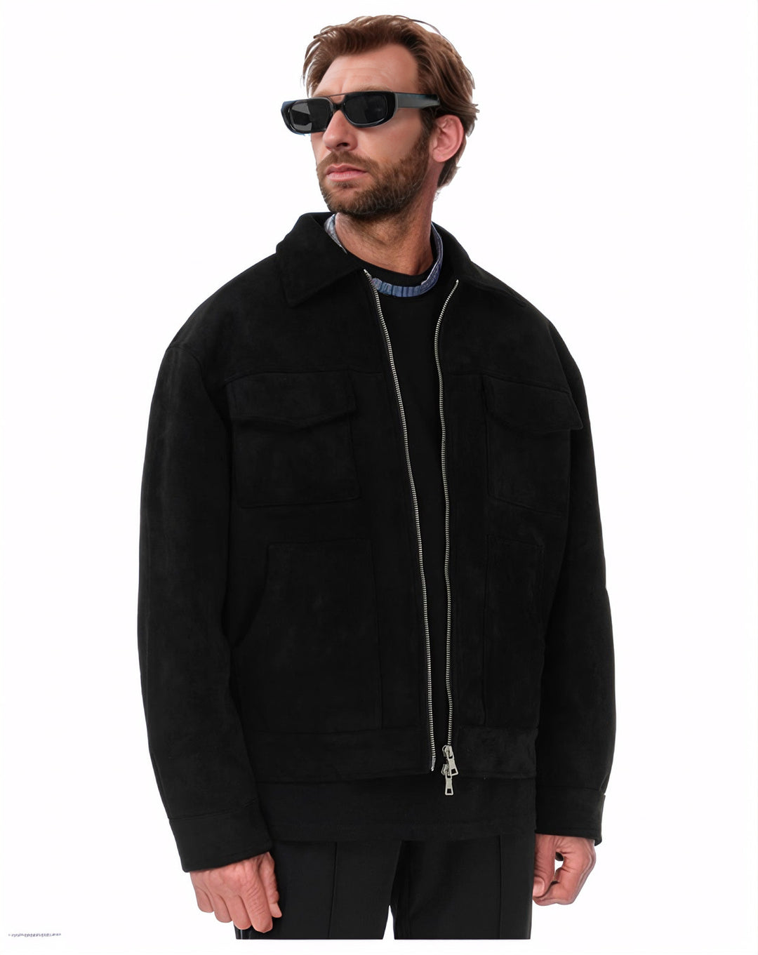 Herren eleganter Wildlederjacke mit praktischen Taschen und modernem Schnitt Drune