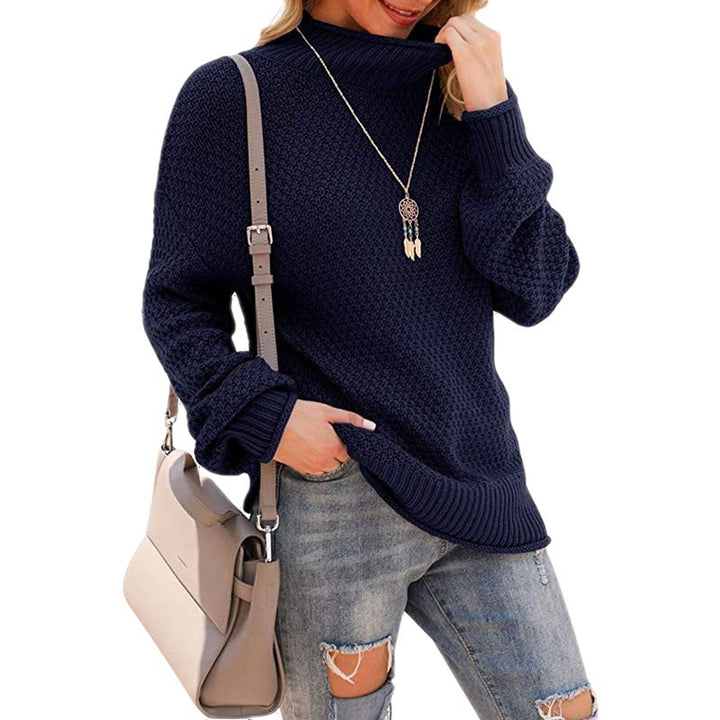 Damen Grobstrickpullover mit hohem Kragen und bequemen Ärmeln Drune