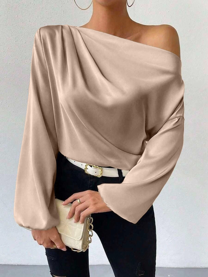 Damen Satin-Oberteil mit asymmetrischem Ausschnitt und fließendem Schnitt Drune