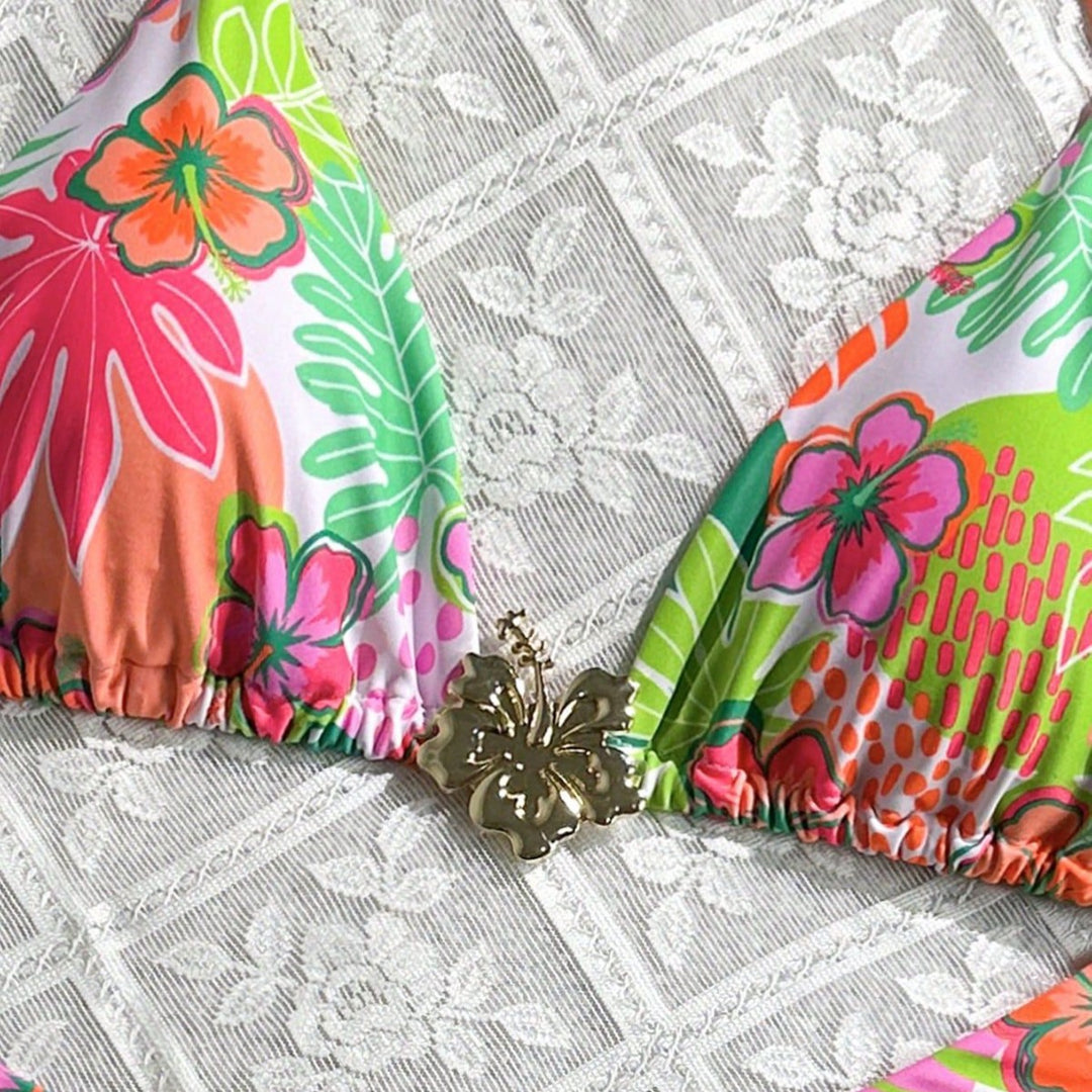 Damen Triangel-Bikini mit farbenfrohem Blumendesign Drune