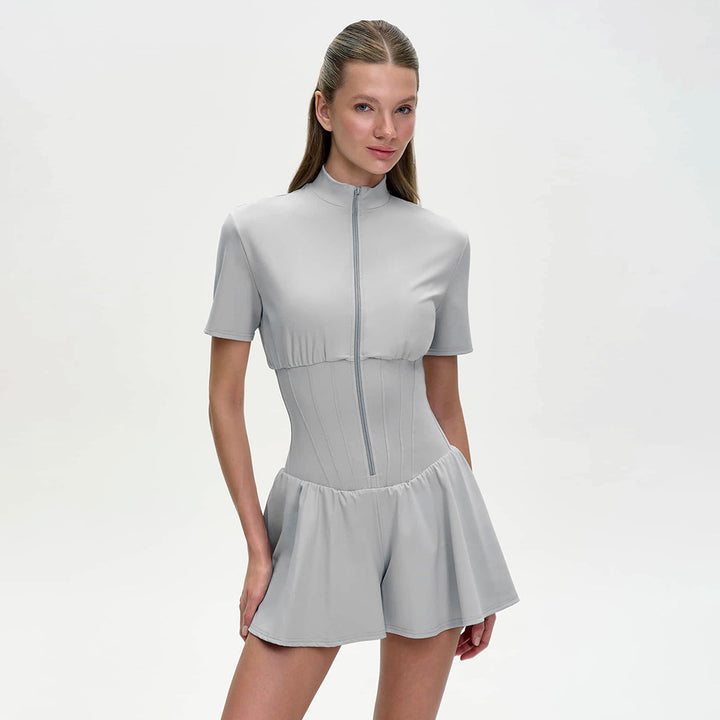 Damen sportive Kurzoverall mit hohem Kragen und Reißverschluss Drune