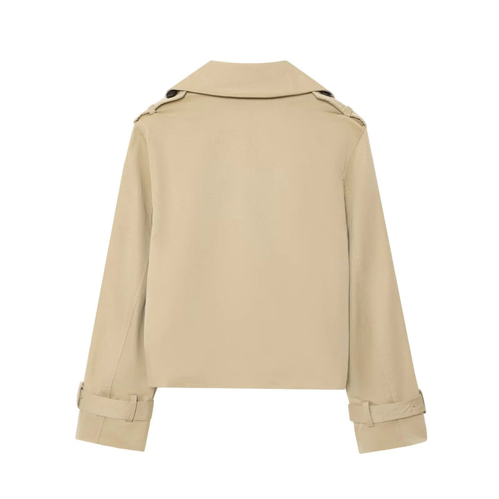 Damen modische Kurztrenchjacke mit doppelter Knopfreihe und Gürtel Drune