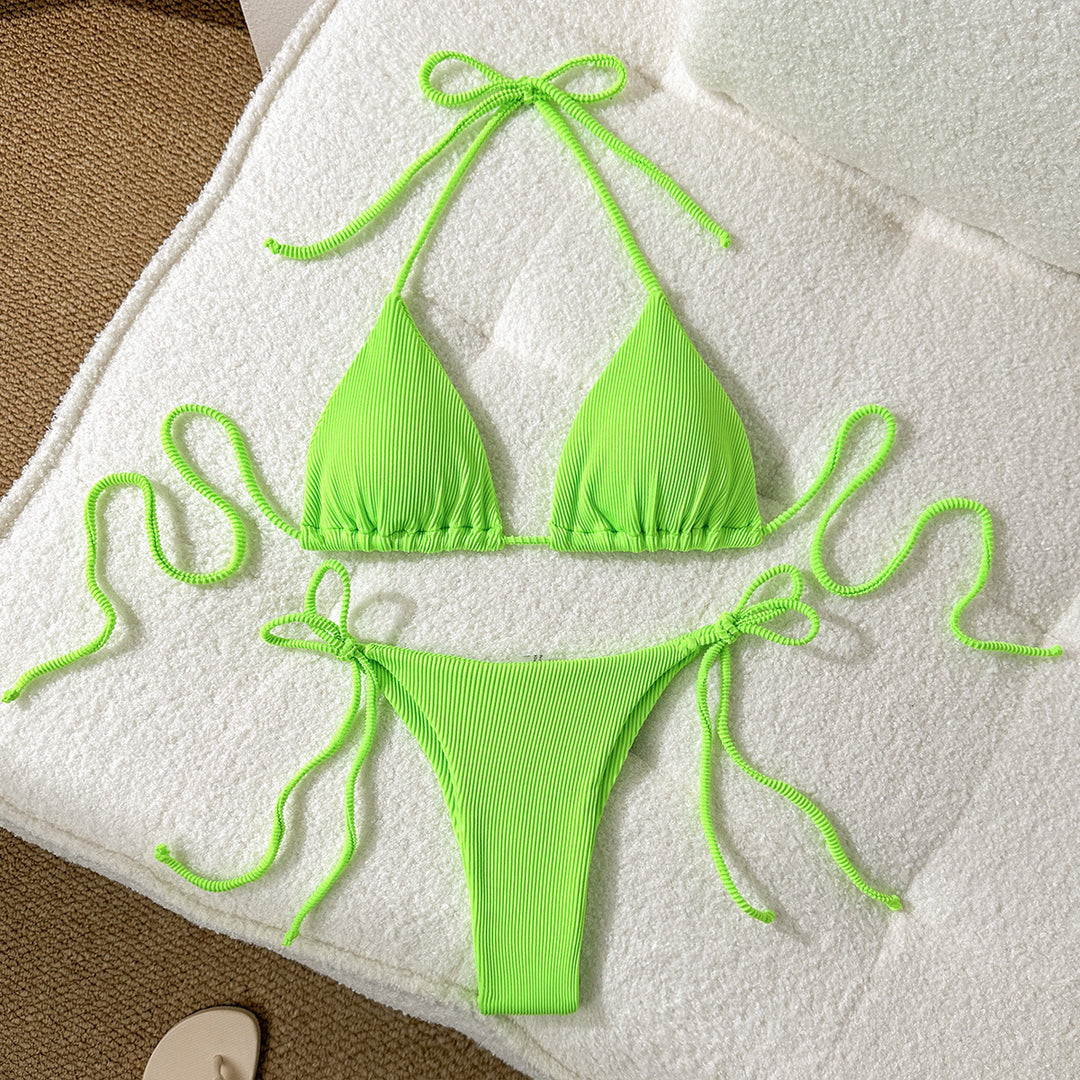 Damen Triangel-Bikini mit elastischen Bindebändern und Ripp-Optik Drune