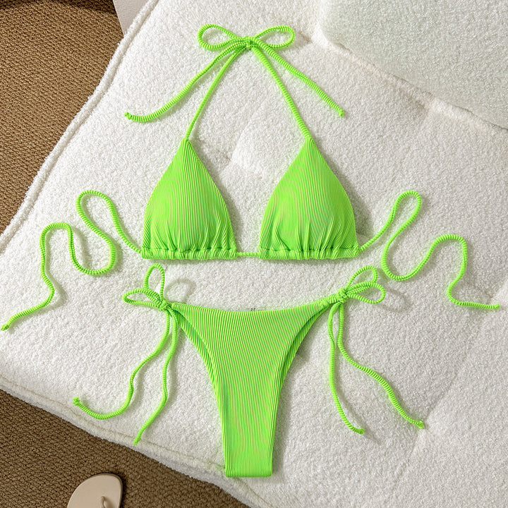 Damen Triangel-Bikini mit elastischen Bindebändern und Ripp-Optik Drune