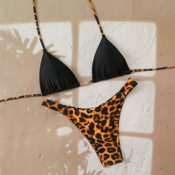Damen Triangel-Bikini mit elegantem gepunktetem Design und modischem Kontrast Drune
