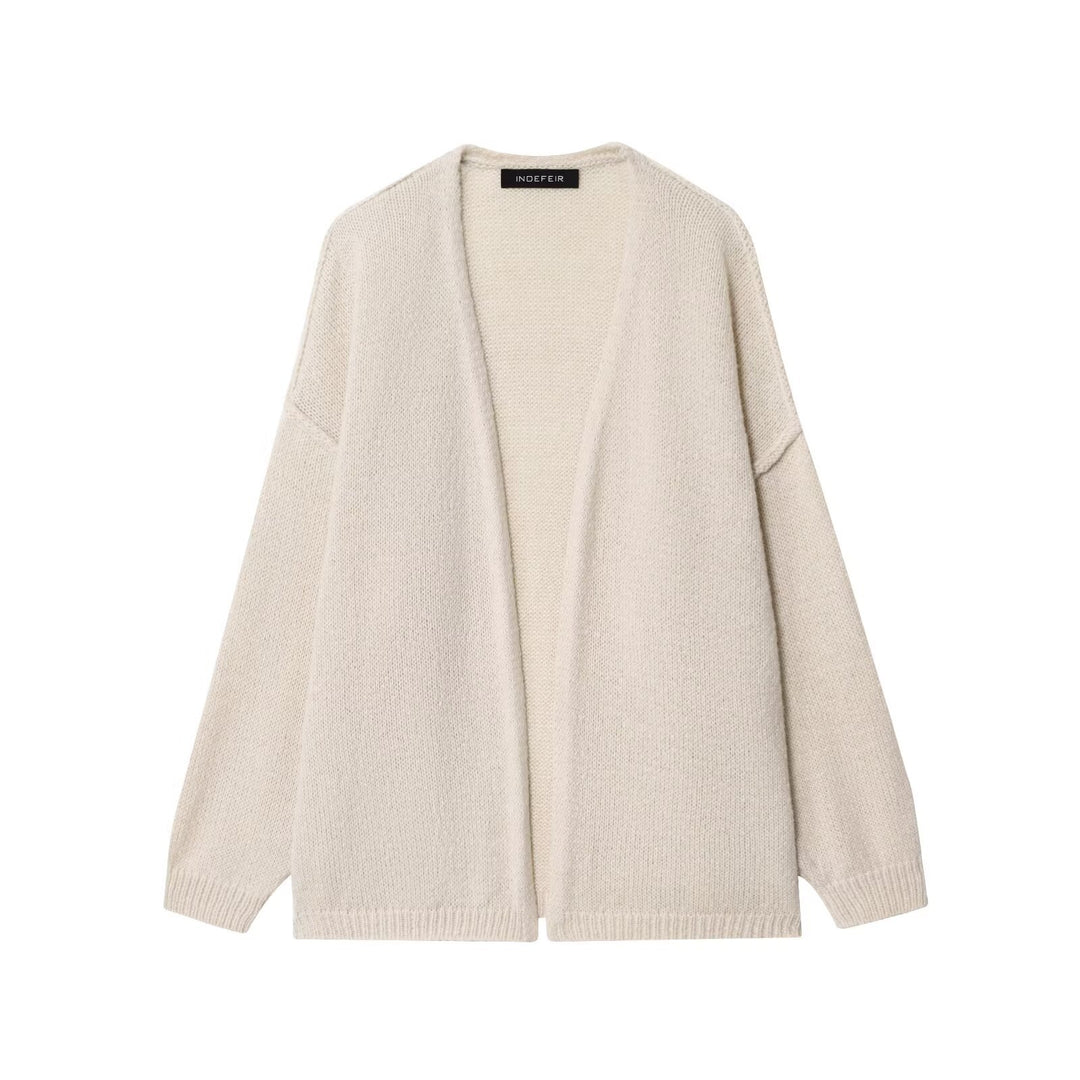 Damen lockere Strickjacke mit offenem Kragen und weichem Material Drune
