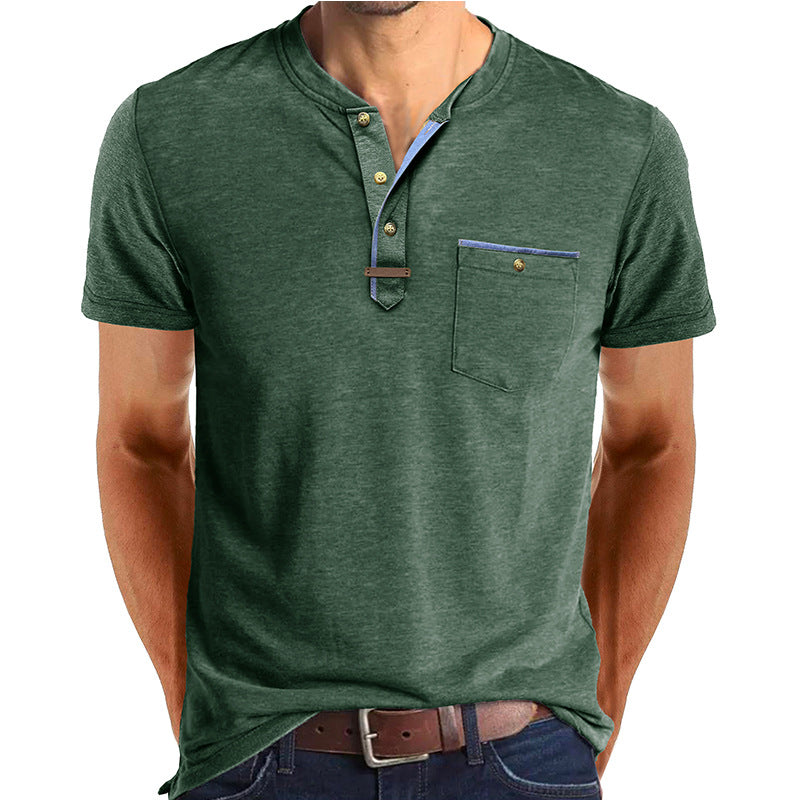 Herren Kurzarm-Henley T-Shirt mit modischen Akzenten Drune