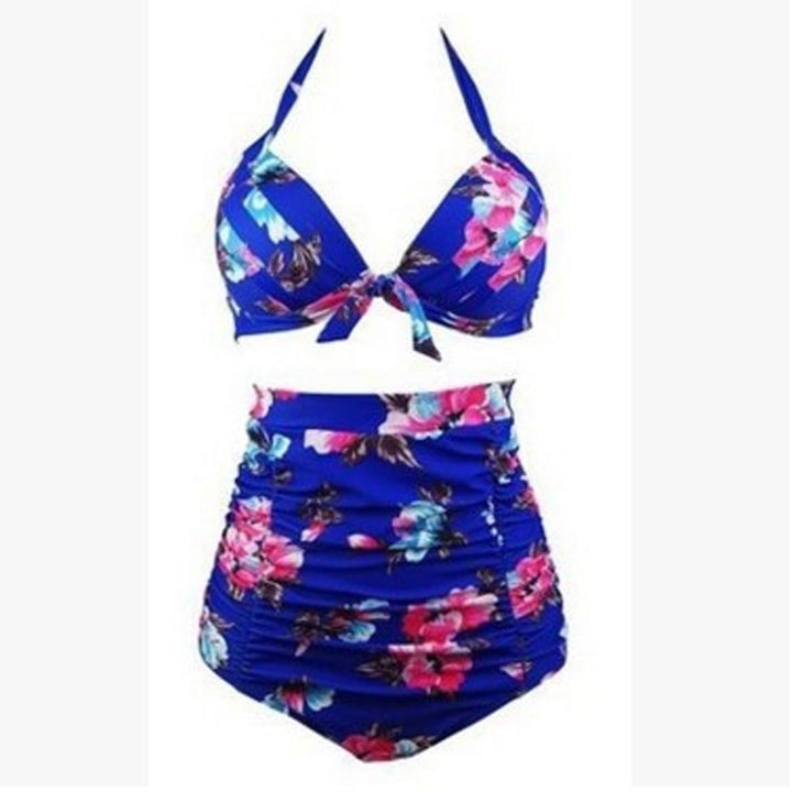 Damen Hoch tailliertes Bikini-Set mit floralem Design und Raffungen Drune
