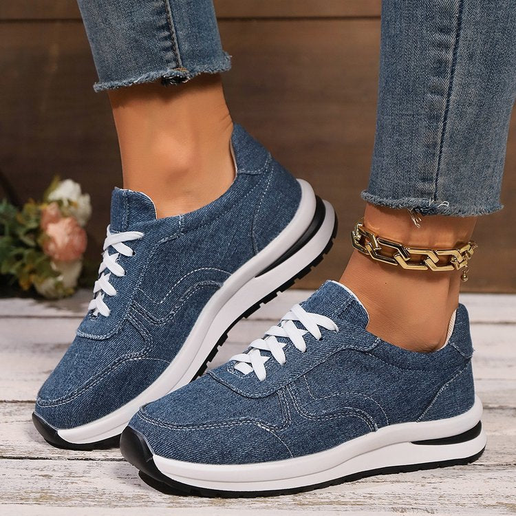 Damen leichte Sneaker im Jeanslook mit gepolstertem Komfortfußbett, stoßdämpfender EVA-Zwischensohle und profiliertem Laufsohlen-Design Drune