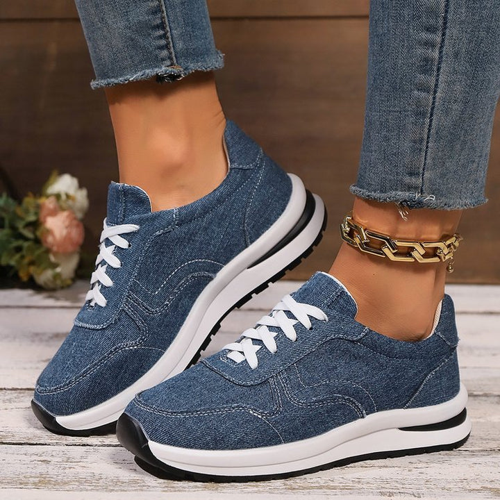 Damen leichte Sneaker im Jeanslook mit gepolstertem Komfortfußbett, stoßdämpfender EVA-Zwischensohle und profiliertem Laufsohlen-Design Drune
