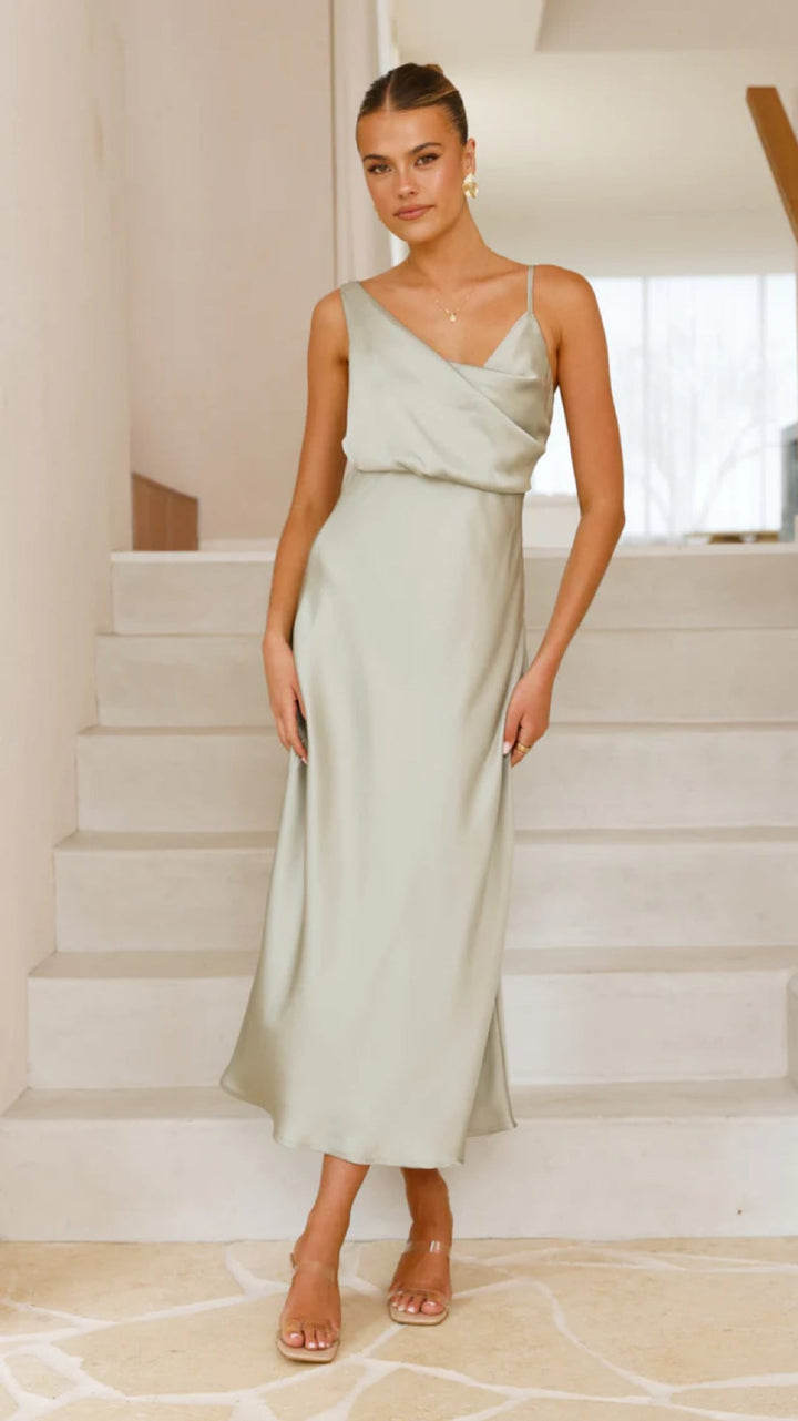 Damen Elegantes Maxikleid mit drapiertem Oberteil und schmaler Silhouette Drune