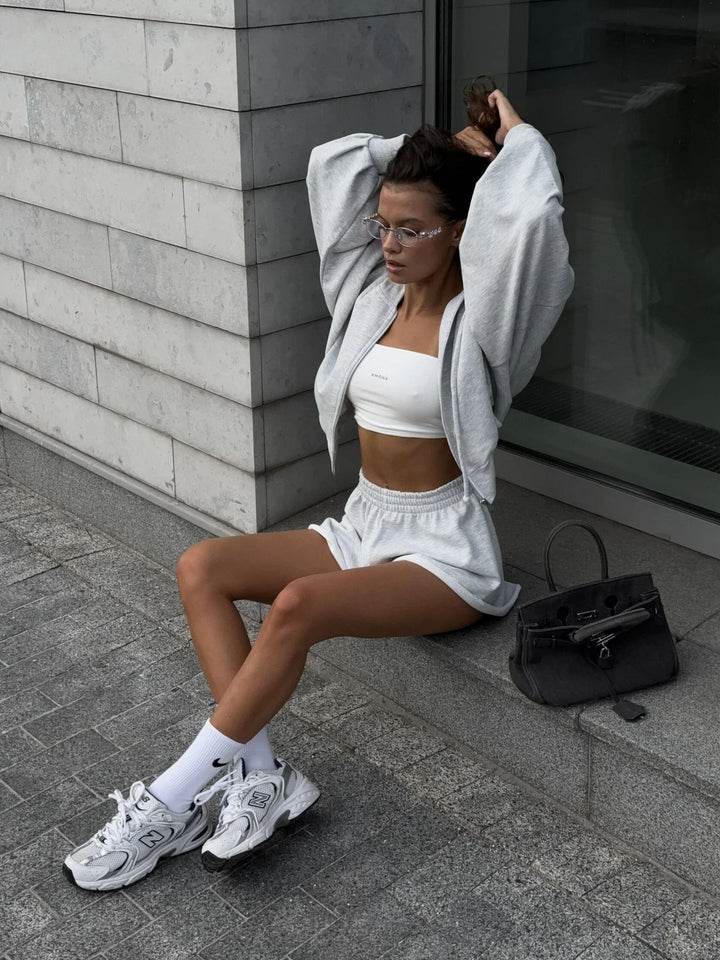 Damen lässiges Set aus cropped Oberteil und Shorts Drune