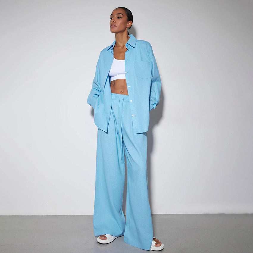 Damen Elegantes Set aus locker sitzender Blusenjacke und weiten Hosen Drune