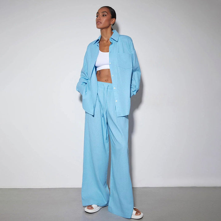 Damen Elegantes Set aus locker sitzender Blusenjacke und weiten Hosen Drune
