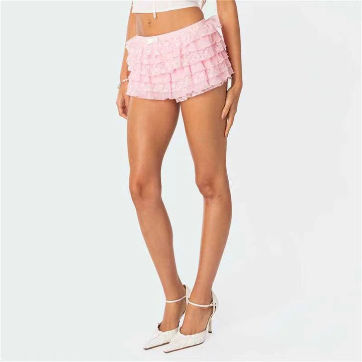 Damen Spitzen-Shorts mit voluminösen Rüschendetails Drune