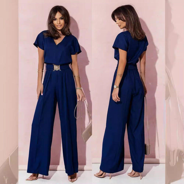 Damen Look Jumpsuit mit weitem Bein und Gürtel Drune