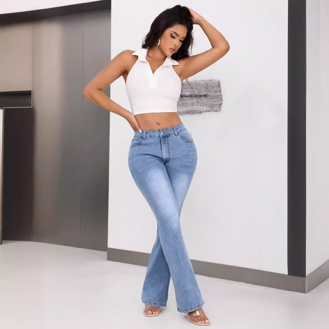 Damen Bootcut Jeans mit hohem Bund und ausgefallenem Design Drune
