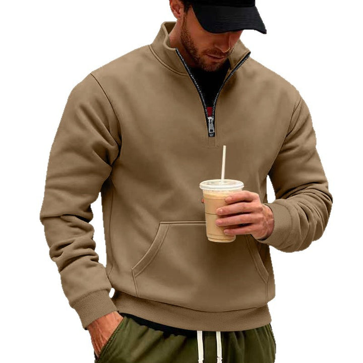 Herren nan Halbzip-Sweatshirt mit Kängurutasche, elastischen Rippbündchen und hohem Stehkragen Drune