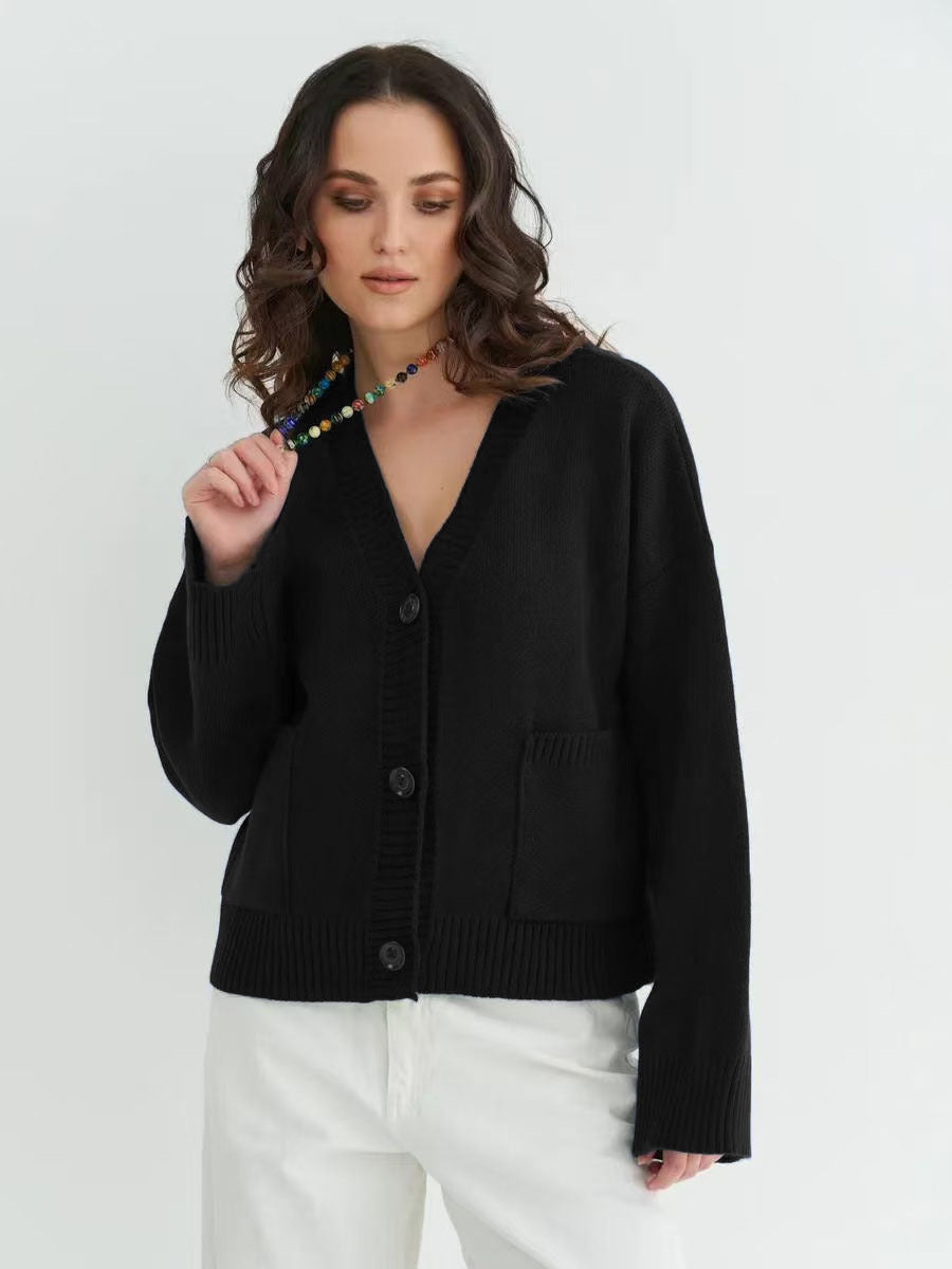 Damen Strickjacke mit V-Ausschnitt und praktischen Taschen Drune