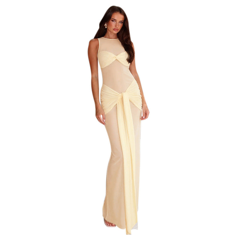 Damen Elegantes Maxikleid mit raffiniertem Drapierungsdesign und hohem Schlitz Drune