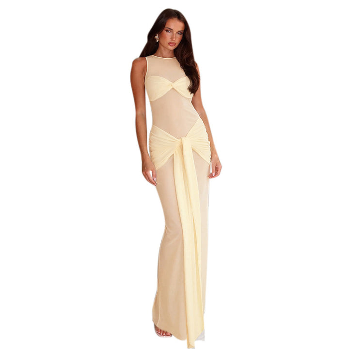Damen Elegantes Maxikleid mit raffiniertem Drapierungsdesign und hohem Schlitz Drune