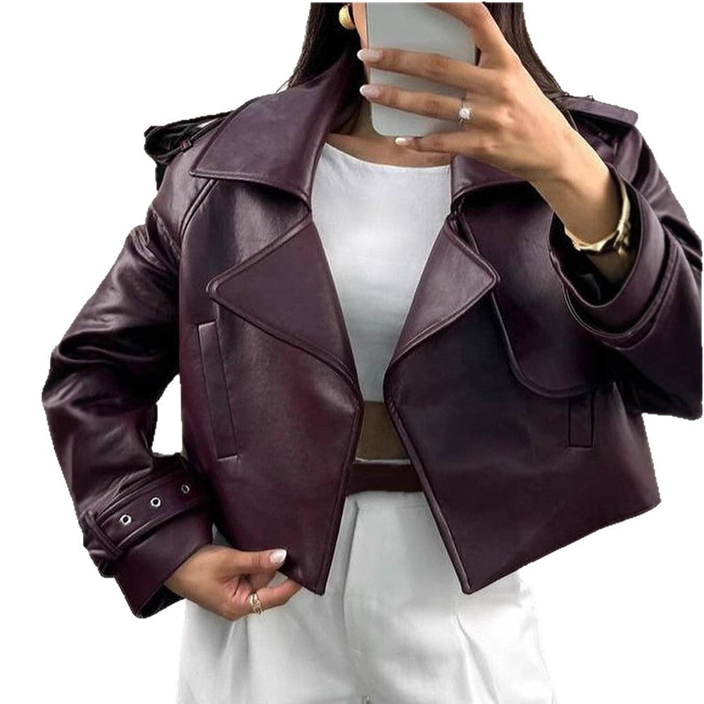 Damen Kunstlederjacke mit modischem Schnitt und praktischen Details Drune