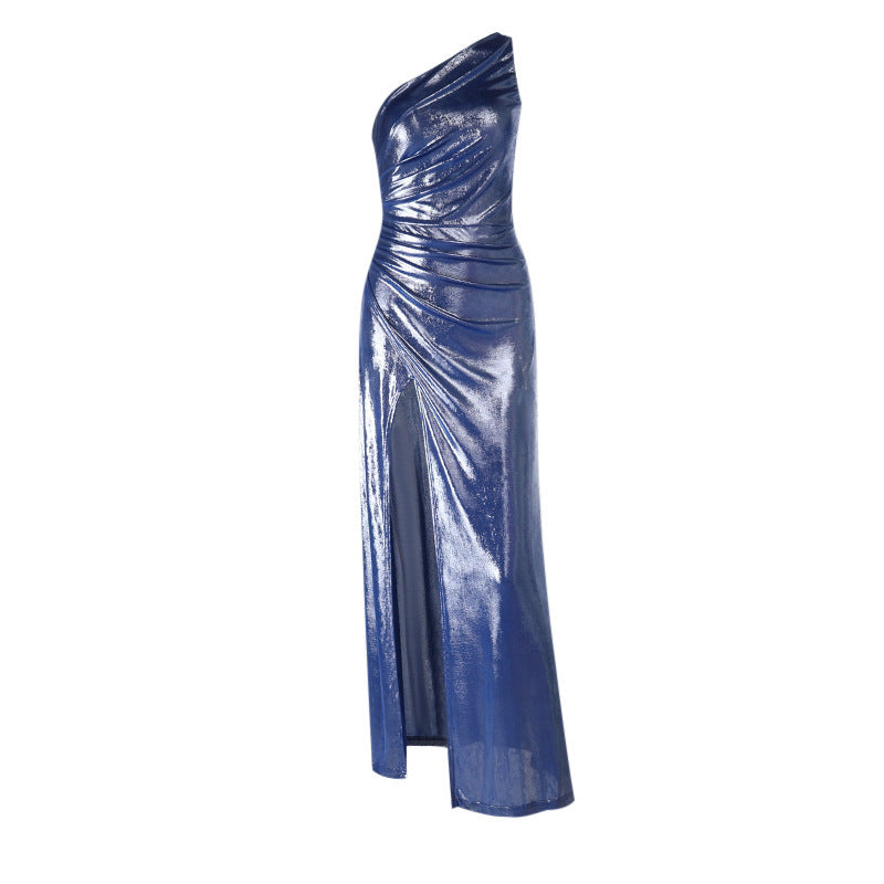 Damen Glamouröses Wickelabendkleid mit asymmetrischem Design und hochgeschlossenem Schlitz Drune