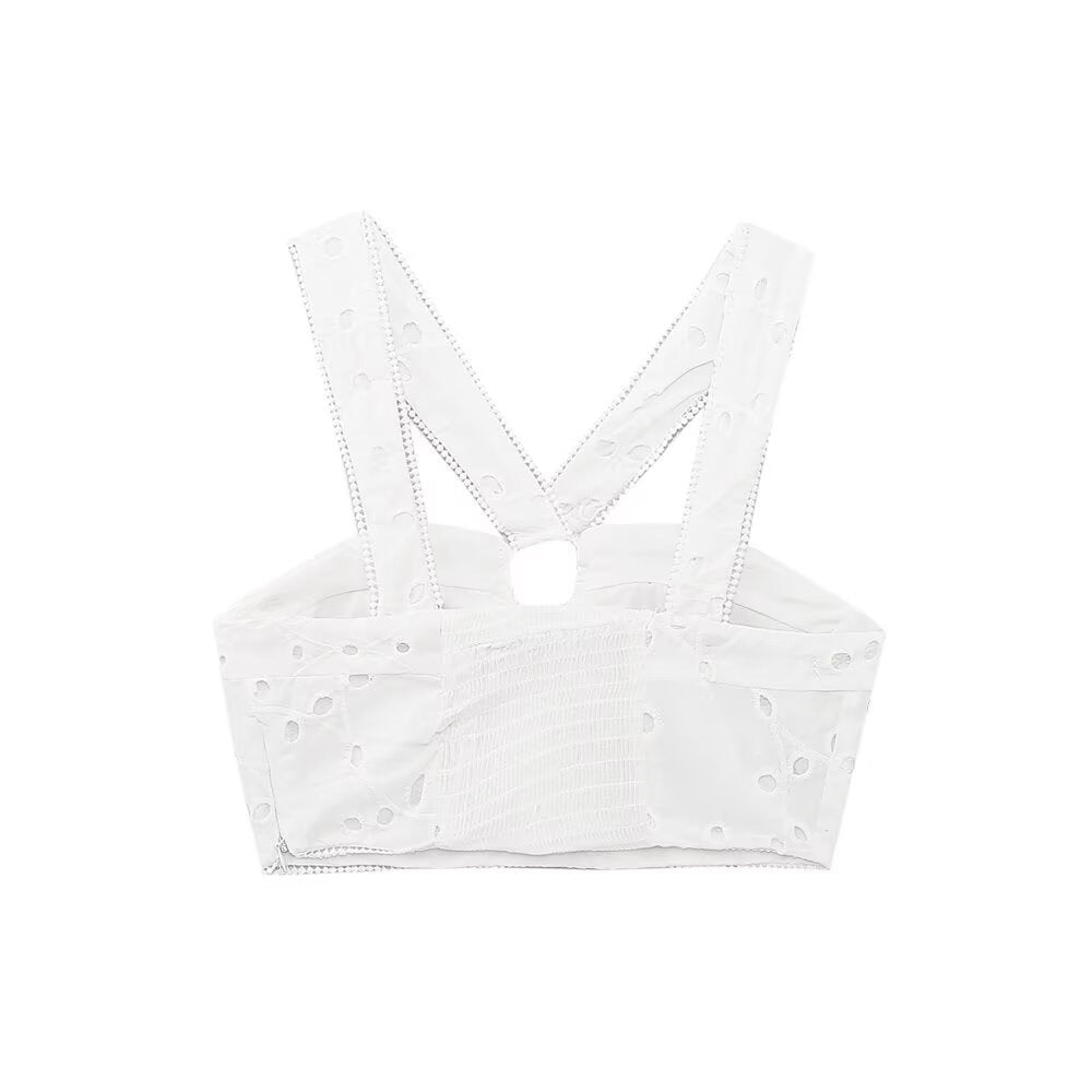 Damen Brokat-Crop-Top mit elegantem Ausschnitt und verzierten Trägern Drune