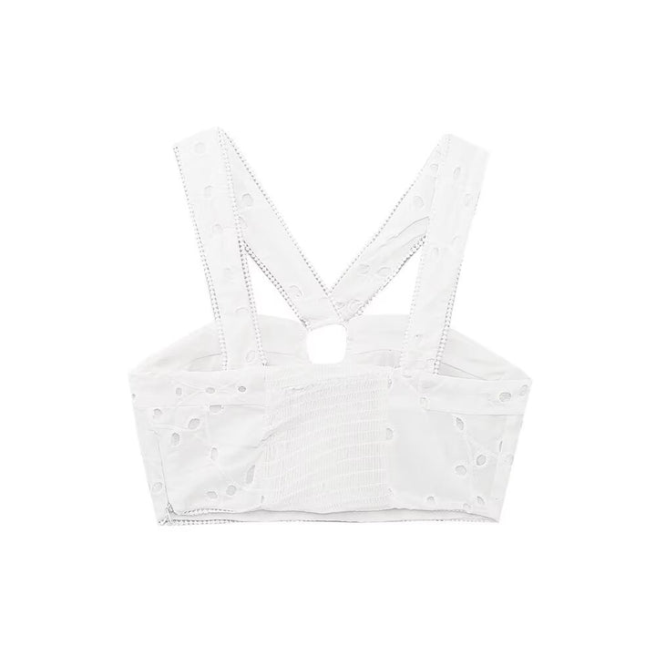 Damen Brokat-Crop-Top mit elegantem Ausschnitt und verzierten Trägern Drune