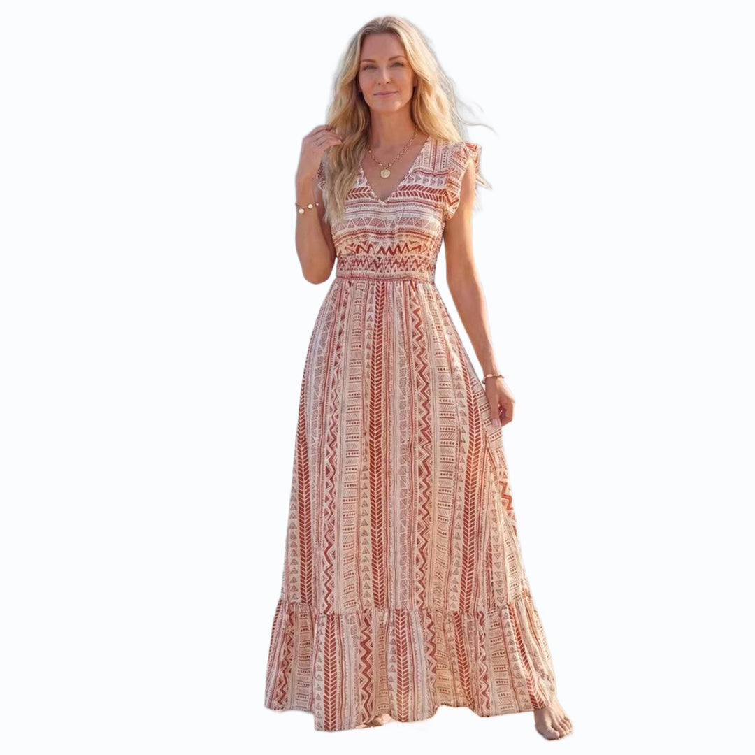 Damen Maxikleid mit folkloristischem Muster Drune