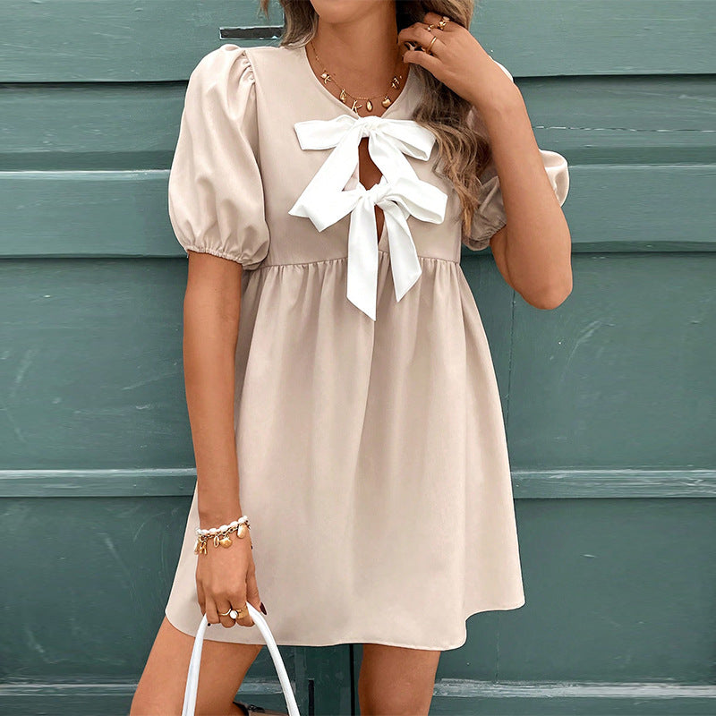Damen verspieltes Mini-Kleid mit Rüschen und Schleifendetail Drune