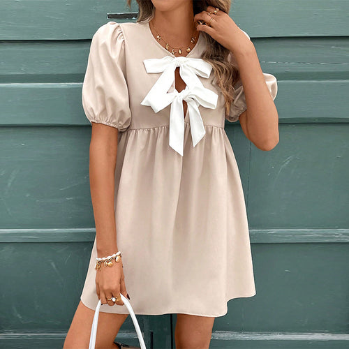 Damen verspieltes Mini-Kleid mit Rüschen und Schleifendetail Drune