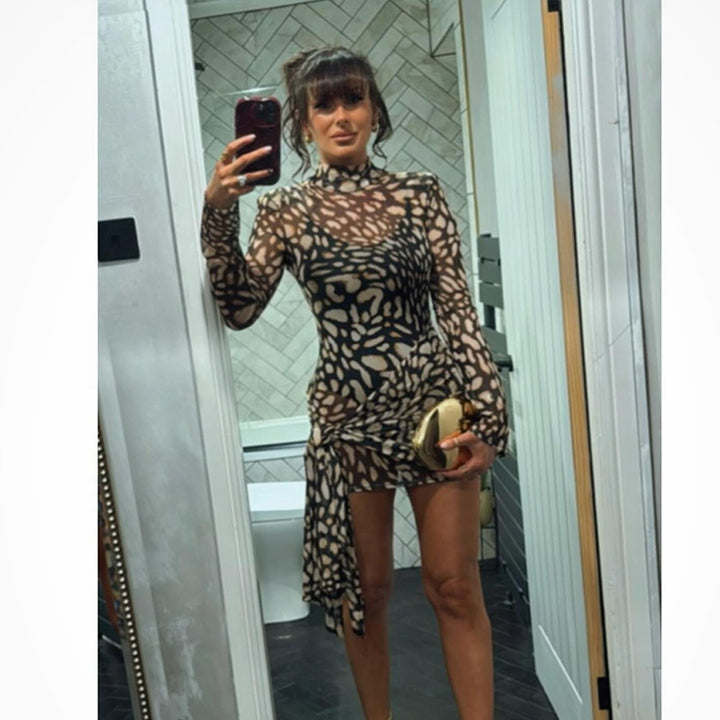 Damen Bodycon Kleid mit langen Ärmeln und animalischem Muster Drune