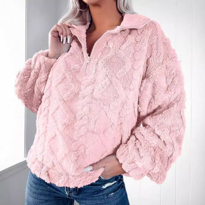 Damen Kuscheliger Fleece-Pullover mit hohem Kragen und Halb-Reißverschluss Drune