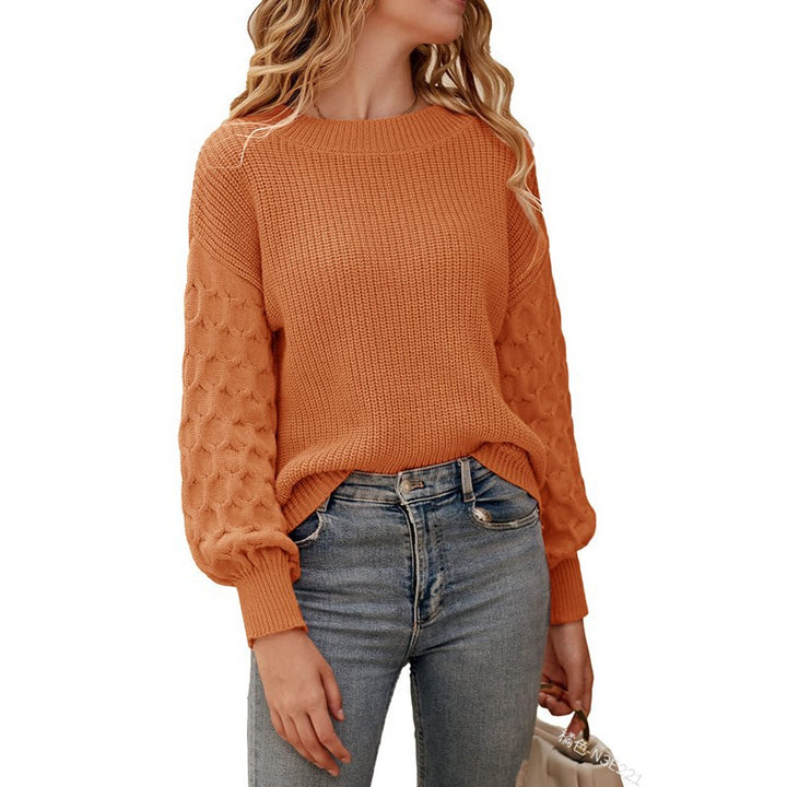 Damen Strickpullover mit strukturierten Puffärmeln und Rundhalsausschnitt Drune