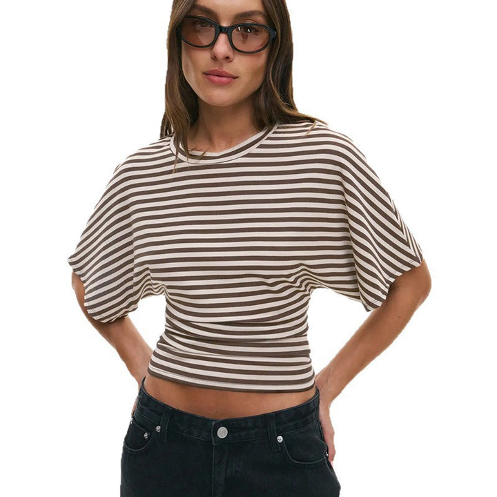 Damen modernes Kurzarm-Top mit lässigem Streifenmuster und elegantem Schnitt Drune
