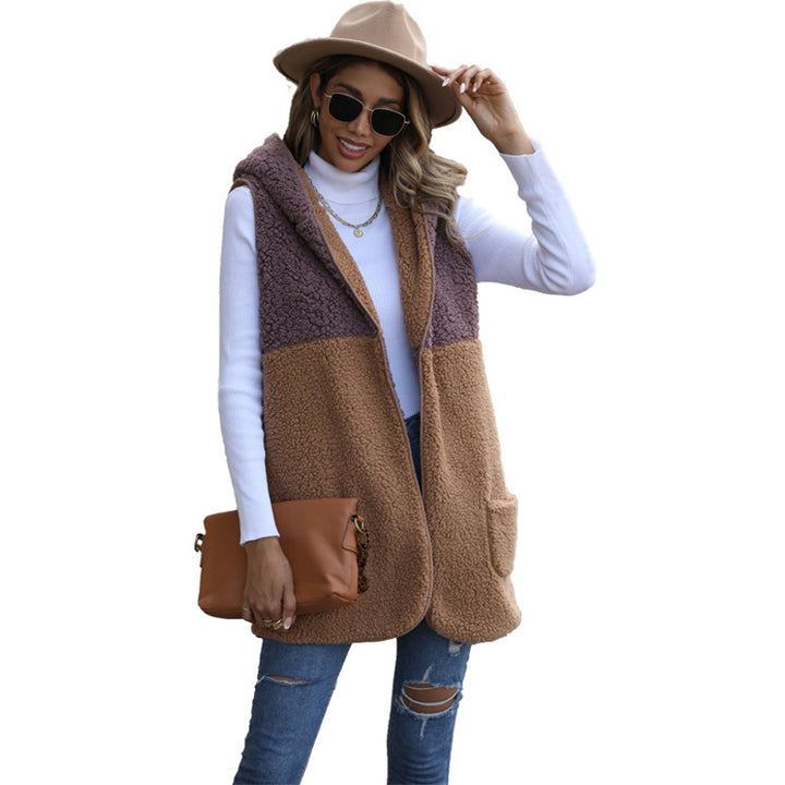 Damen Plüschweste mit großen Taschen und asymmetrischem Design Drune