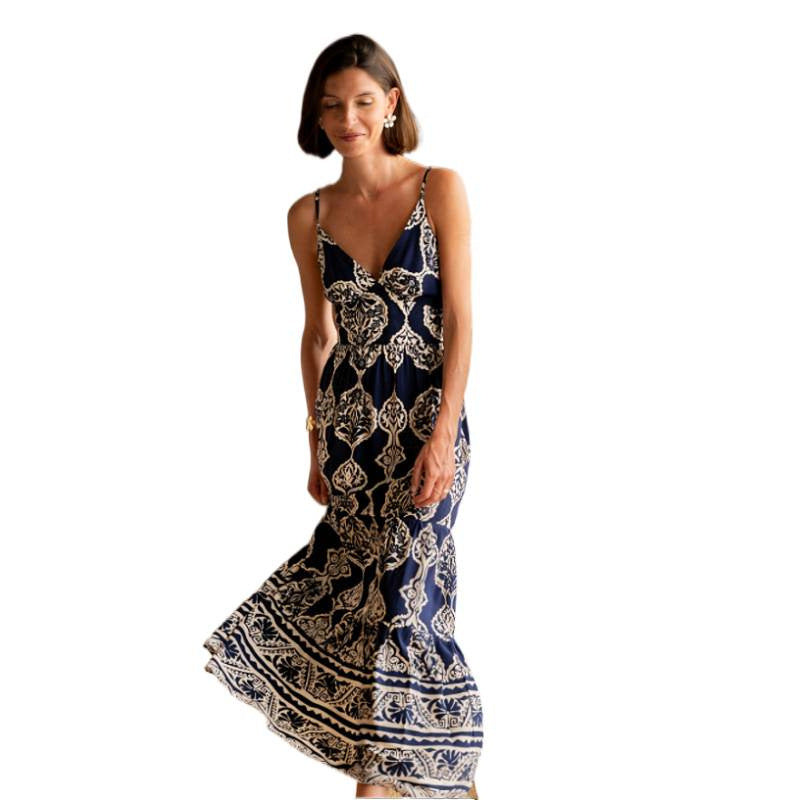 Damen Maxi-Kleid mit elegantem V-Ausschnitt und raffinierten Volants Drune