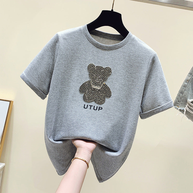 Damen T-Shirt mit glitzerndem Bärenmotiv und lässigem Schnitt Drune