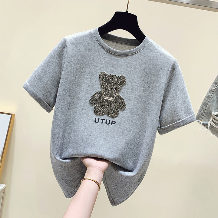 Damen T-Shirt mit glitzerndem Bärenmotiv und lässigem Schnitt Drune