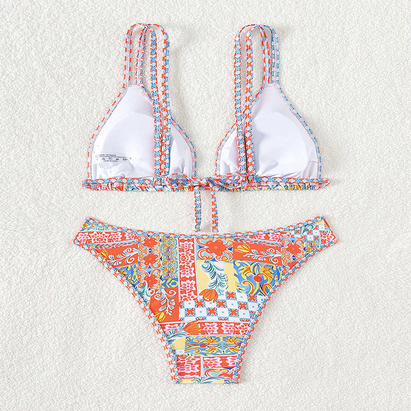 Damen Triangel-Bikini mit kreativem floralem Design und verstellbaren Trägern Drune