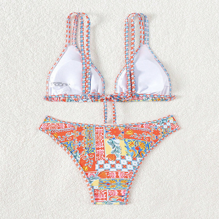 Damen Triangel-Bikini mit kreativem floralem Design und verstellbaren Trägern Drune