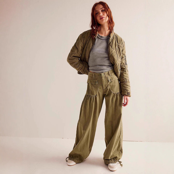 Damen lässige Cargo-Jacke mit gestepptem Design und praktischen Taschen Drune