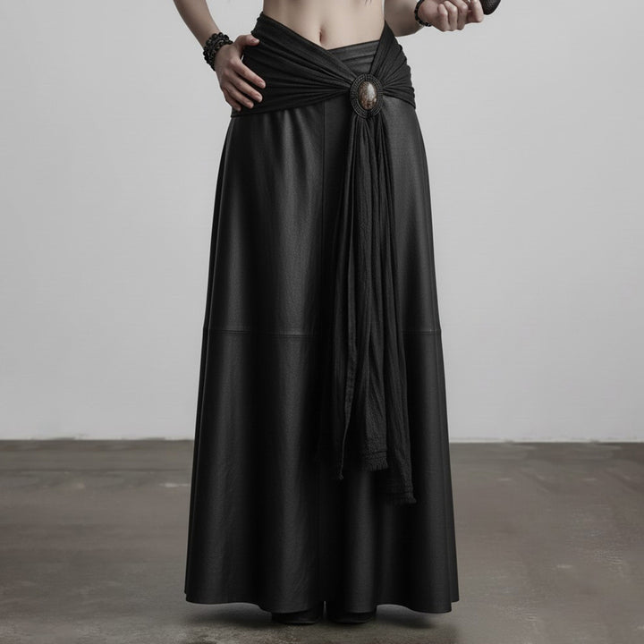 Damen eleganter Satin-Abendrock mit raffinierten Rüschen und Spitzenakzenten Drune