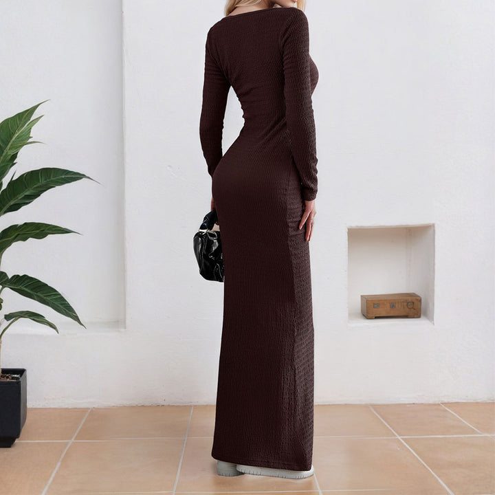 Damen Maxikleid mit tiefem quadratischen Ausschnitt und langen Ärmeln Drune
