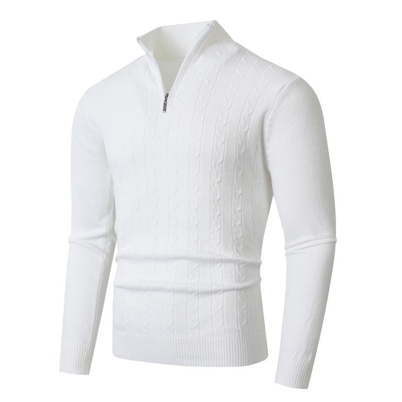 Herren nan gerippter Halbzip-Pullover mit Zopfmuster, Stehkragen und schmaler Passform Drune