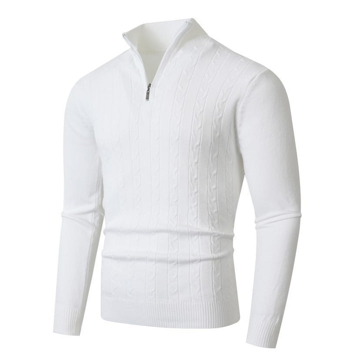 Herren nan gerippter Halbzip-Pullover mit Zopfmuster, Stehkragen und schmaler Passform Drune